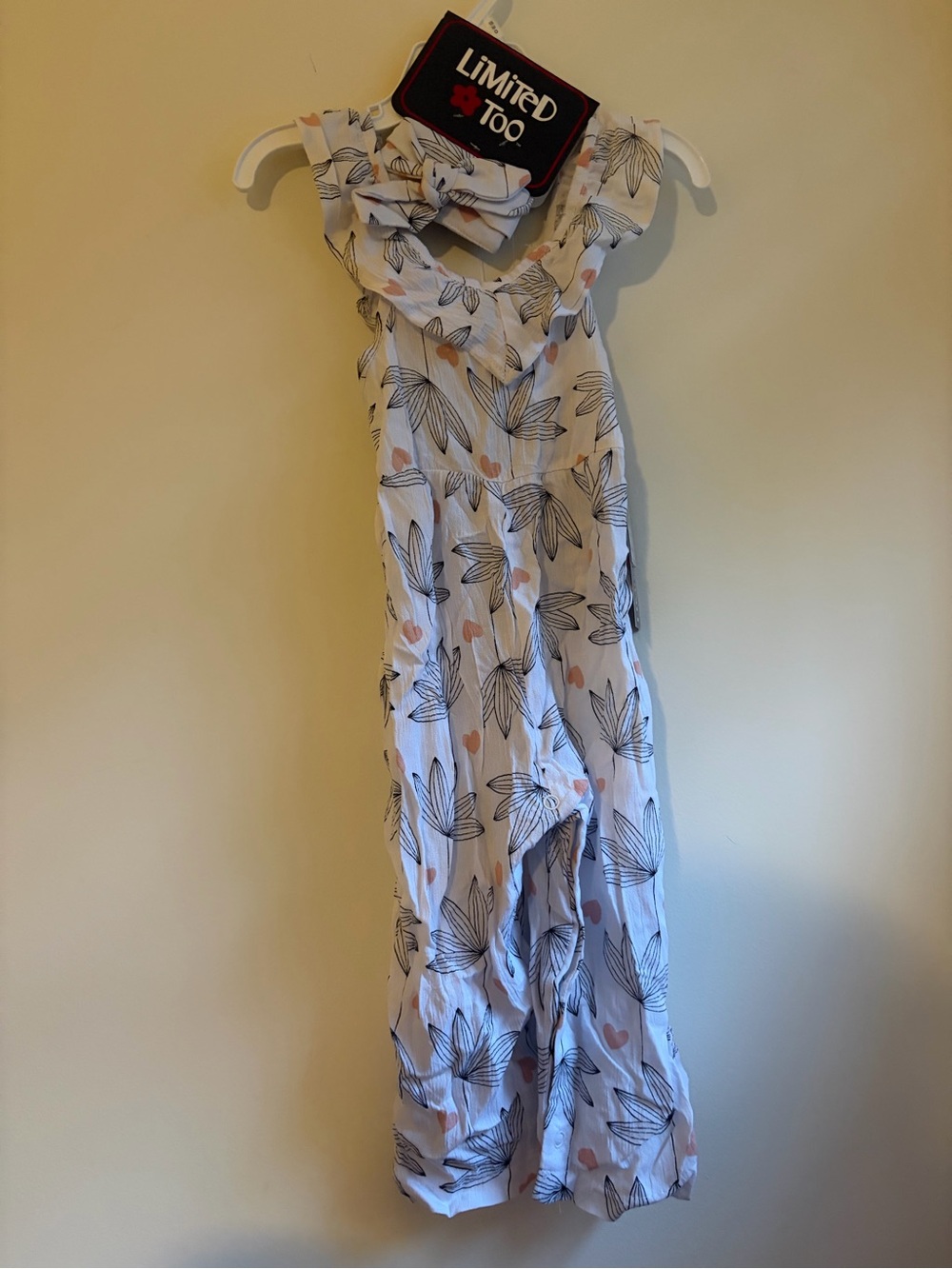 Limited Too Toddler Girl Leaf & Heart Print Jumpsuit with Headband Set NWT